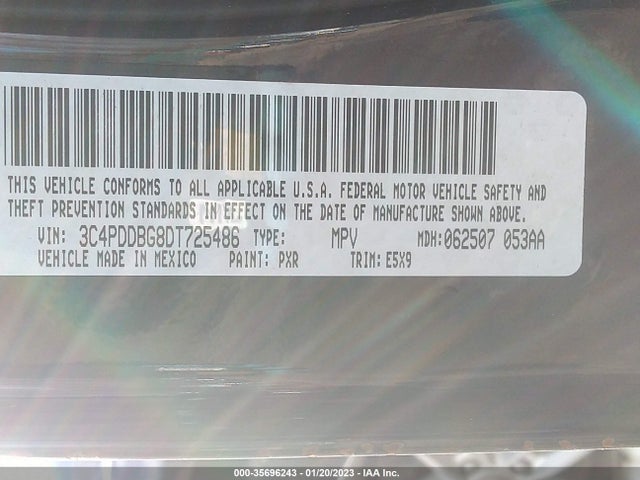 2013 DODGE JOURNEY SXT VIN: 3C4PDDBG8DT725486