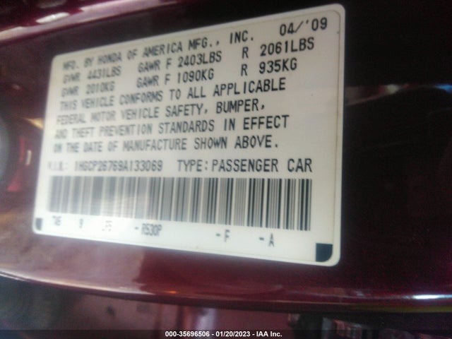 2009 HONDA ACCORD SDN EX VIN: 1HGCP26769A133069