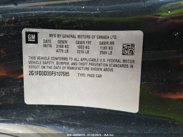 2015 CHEVROLET CAMARO LT VIN: 2G1FD3D35F9107685