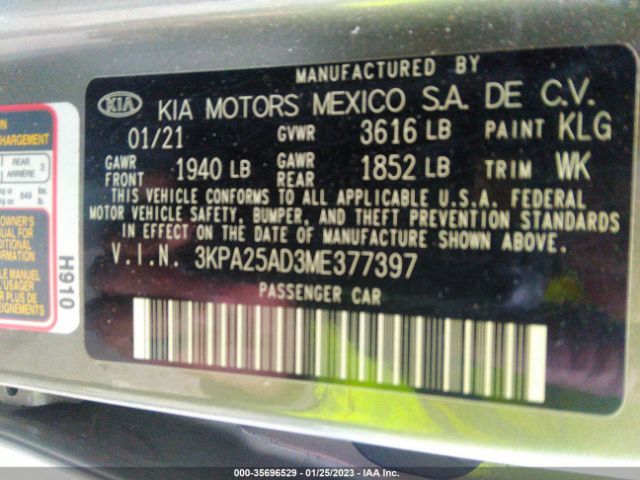 3KPA25AD3ME377397 KIA Rio 5-door S