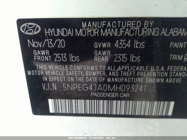 2021 Hyundai Sonata, VIN: 5NPEG4JA0MH093241