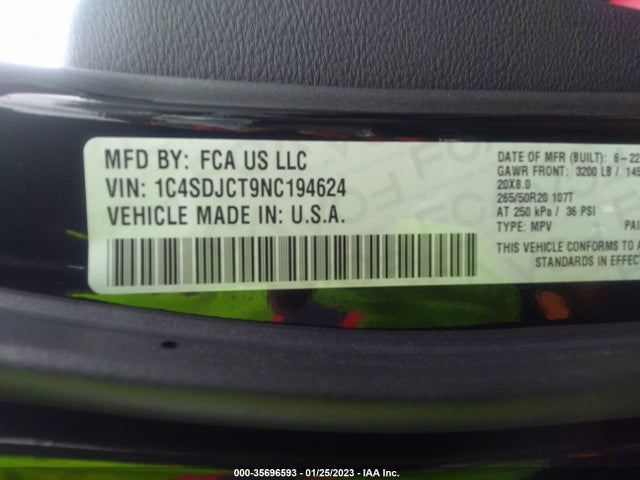 2022 Dodge Durango, VIN: 1C4SDJCT9NC194624