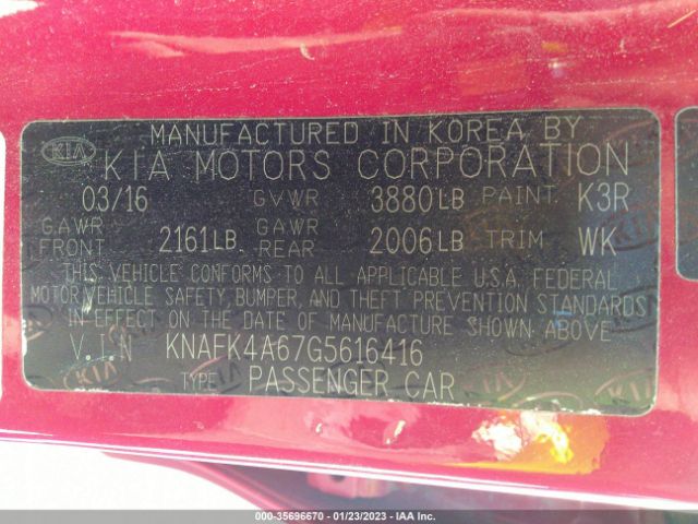 KNAFK4A67G5616416 KIA FORTE LX