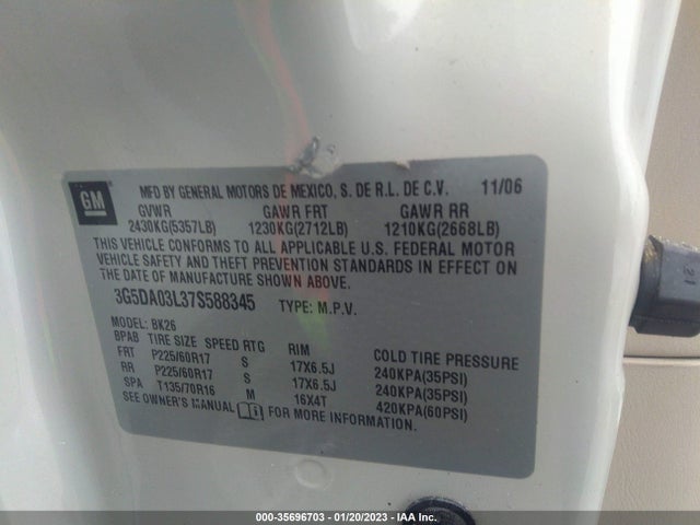 2007 BUICK RENDEZVOUS CX VIN: 3G5DA03L37S588345