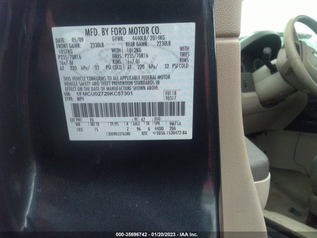2009 FORD ESCAPE XLS VIN: 1FMCU02729KC57301
