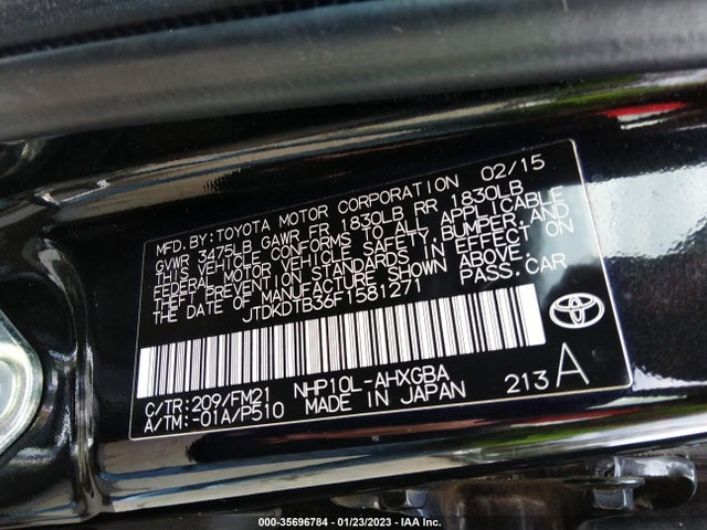Toyota PRIUS C 2015 JTDKDTB36F1581271 Image 10