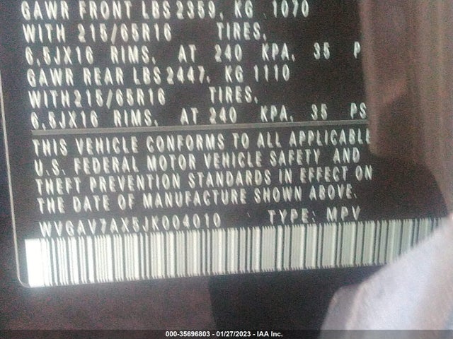 WVGAV7AX5JK004010 Volkswagen TIGUAN LIMITED