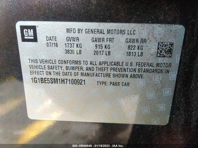 Chevrolet CRUZE LT 2017 1G1BE5SM1H7100921 Image 9