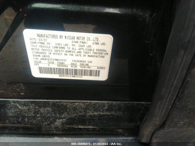 2007 INFINITI G35 SEDAN G35X VIN: JNKBV61F27M815737