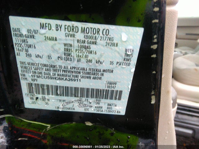 2008 FORD ESCAPE HYBRID VIN: 1FMCU59H08KA26911