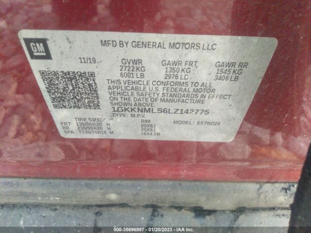 1GKKNMLS6LZ142775 GMC ACADIA SLT