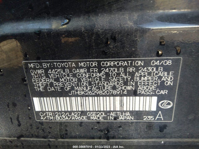 JTHBK262982078914 Lexus IS 250