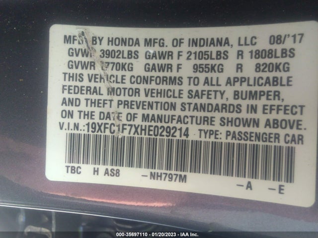Honda Civic Sedan Ex-l 2017 19XFC1F7XHE029214 Image 9
