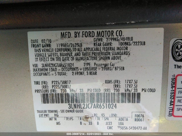 Lincoln MKZ 2010 3LNHL2JC7AR651024 Image 10