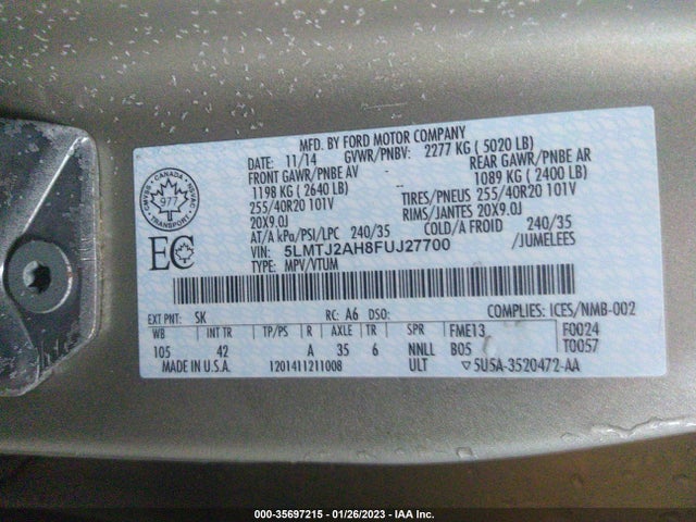 2015 Lincoln MKC, VIN: 5LMTJ2AH8FUJ27700