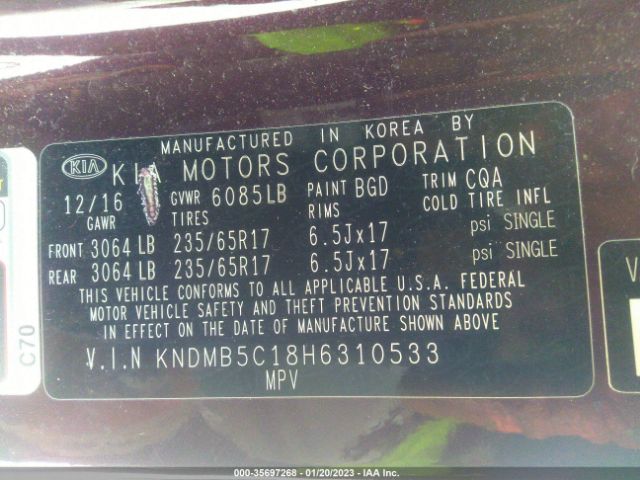 KNDMB5C18H6310533 KIA SEDONA LX