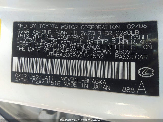 Lexus ES 330 2006 JTHBA30G965174552 Image 10