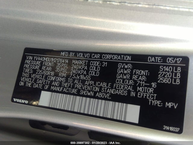 2017 Volvo XC60, VIN: YV440MDU1H2176414