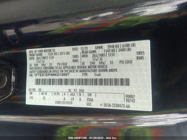 2022 Ford F-150, VIN: 1FTEX1EP4NKD18907