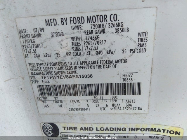2010 FORD F-150 XL/XLT/FX4/LARIAT VIN: 1FTFW1EV8AFA15038