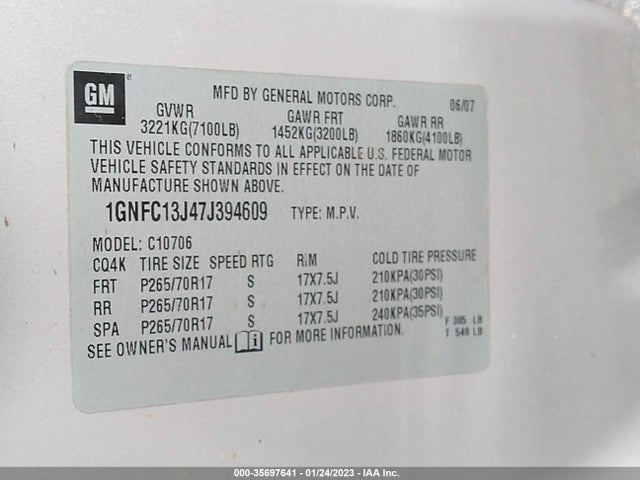 Chevrolet Tahoe Lt 2007 1GNFC13J47J394609 Image 10