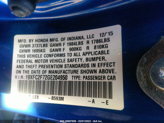 Honda Civic Sedan Ex 2016 19XFC2F72GE204950 Image 10