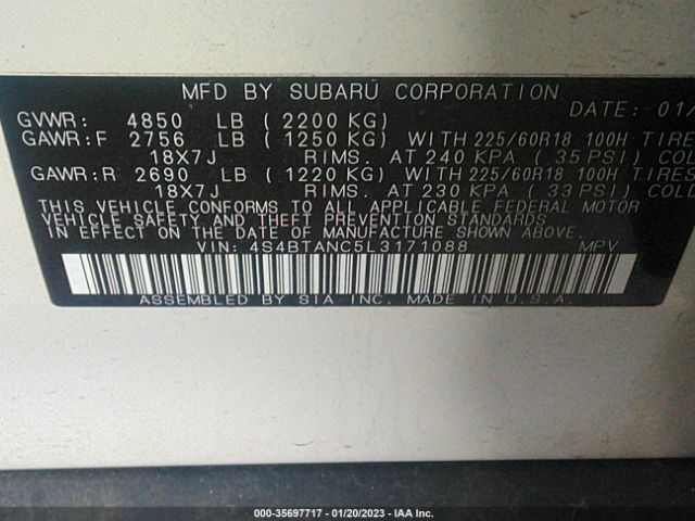 4S4BTANC5L3171088 Subaru Outback Limited