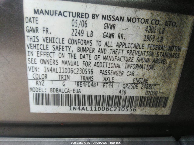 Nissan Altima 2.5 S 2006 1N4AL11D06C230556 Image 10