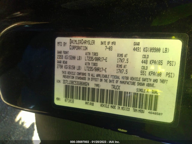 Dodge Ram 3500 St/slt 2003 3D7LU38C53G860824 Image 10