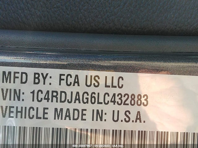 2020 Dodge Durango, VIN: 1C4RDJAG6LC432883