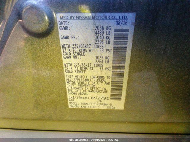 5N1AT2MTXGC892791 Nissan ROGUE SV