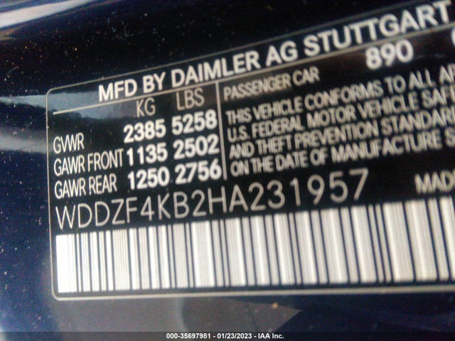 2017 MERCEDES-BENZ E-CLASS E 300 VIN: WDDZF4KB2HA231957