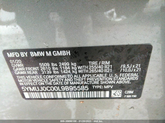 2020 BMW X4, VIN: 5YMUJ0C00L9B95585