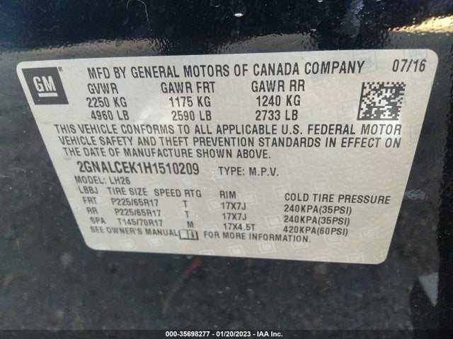 Chevrolet EQUINOX LT 2017 2GNALCEK1H1510209 Image 11