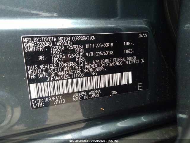 2022 Toyota Venza, VIN: JTEAAAAH2NJ111903