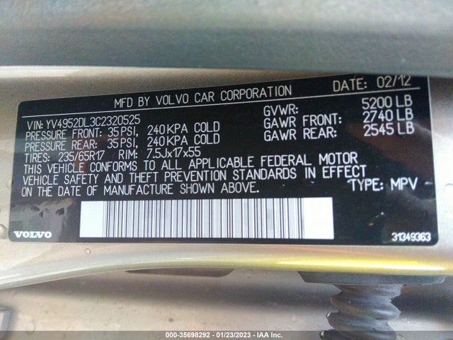 Volvo Xc60 3.2l 2012 YV4952DL3C2320525 Image 10