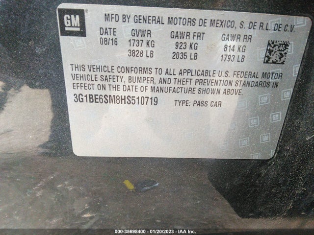 2017 Chevrolet Cruze, VIN: 3G1BE6SM8HS510719