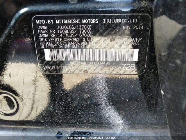 ML32A4HJXFH034499 Mitsubishi Mirage Es/rf