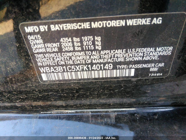 2015 BMW 3 Series, VIN: WBA3B1C5XFK140149