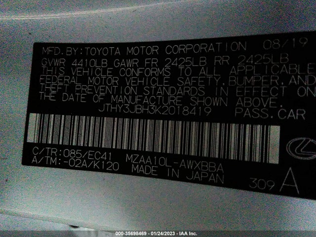 JTHY3JBH3K2018419 Lexus Ux Ux 200