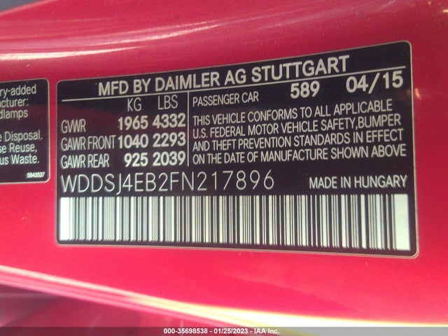 2015 Mercedes-Benz CLA-Class, VIN: WDDSJ4EB2FN217896