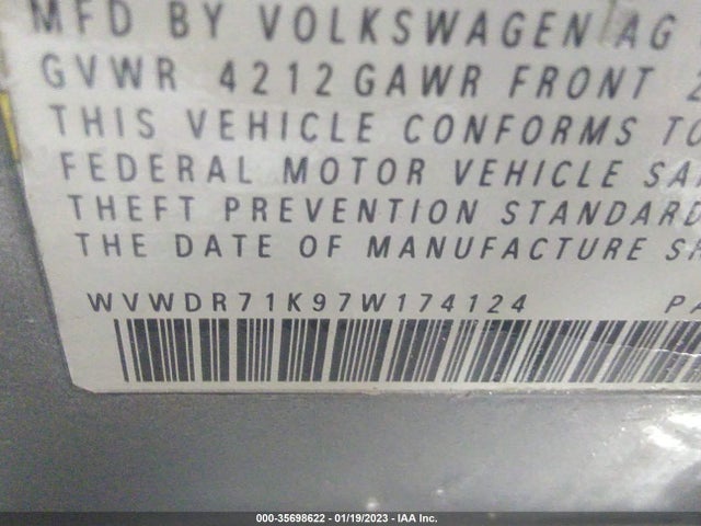 2007 VOLKSWAGEN RABBIT VIN: WVWDR71K97W174124