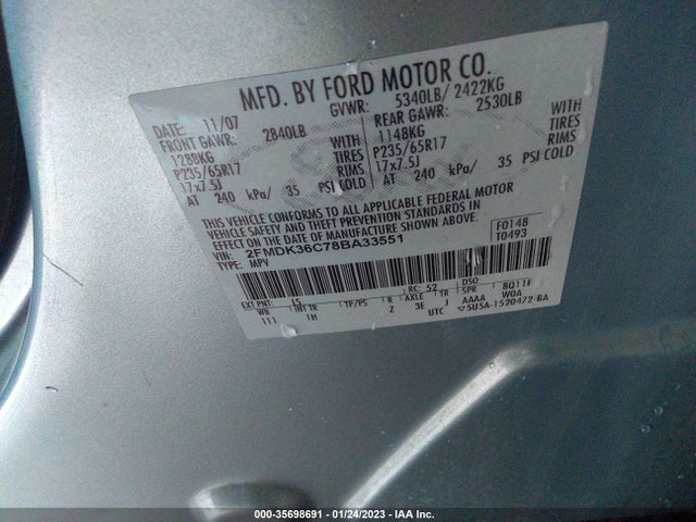 2008 FORD EDGE SE VIN: 2FMDK36C78BA33551