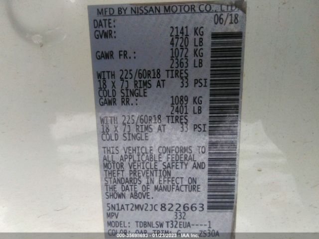 5N1AT2MV2JC822663 Nissan Rogue Sl