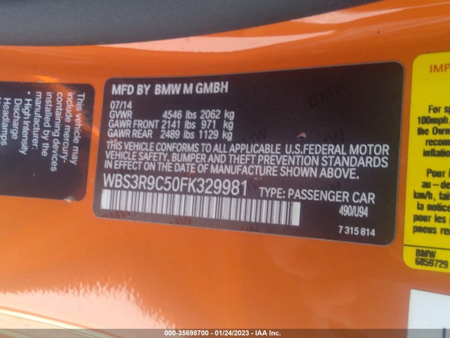 2015 BMW M4, VIN: WBS3R9C50FK329981