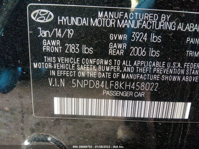 Hyundai Elantra Limited 2019 5NPD84LF8KH458022 Image 10