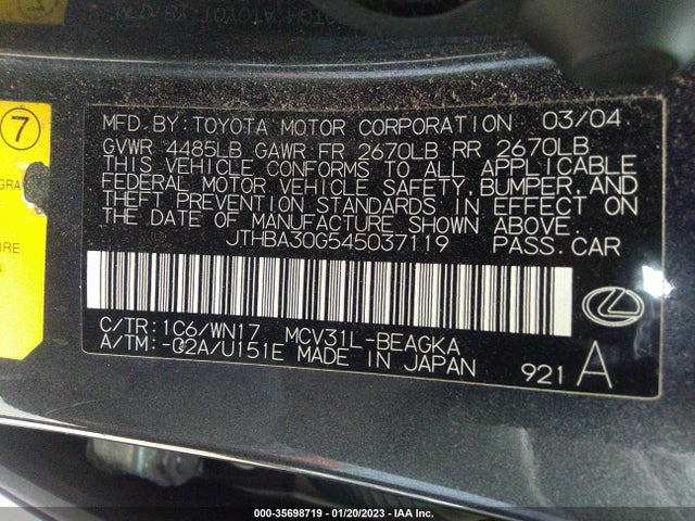 JTHBA30G545037119 Lexus ES 330