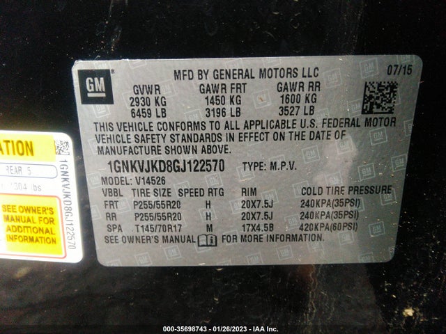 2016 Chevrolet Traverse, VIN: 1GNKVJKD8GJ122570