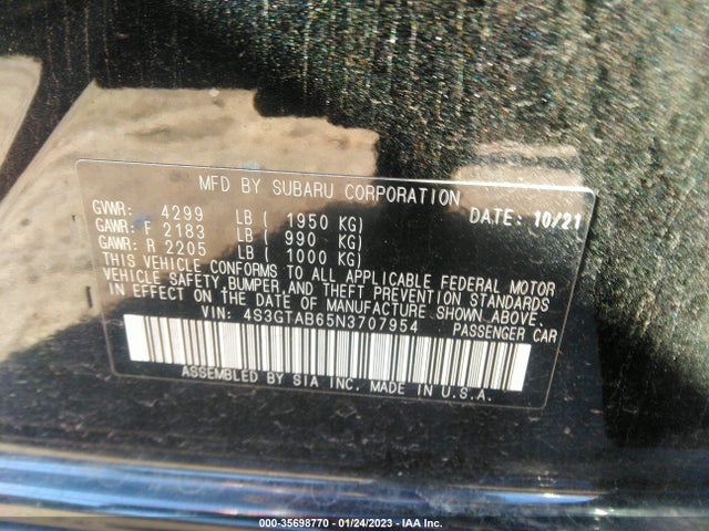 2022 Subaru Impreza, VIN: 4S3GTAB65N3707954