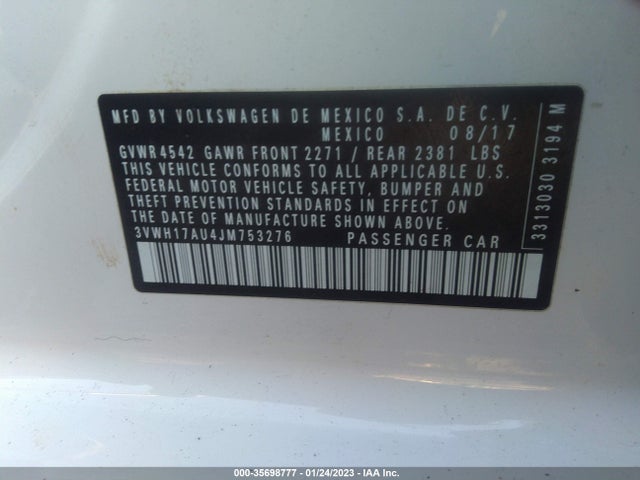 2018 Volkswagen Golf, VIN: 3VWH17AU4JM753276